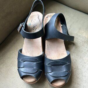 Blue High Heel Peep Toe Lotta Clog Sandals